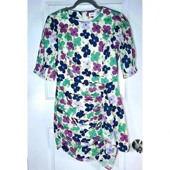 Aureum Ruched Sash Floral‎ Mini Multicolor Dress Size Medium - Picture 2 of 8